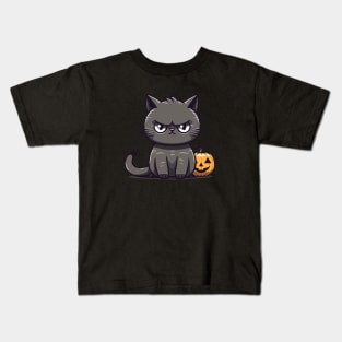 Annoyed Cat with Pumpkin Kids T-Shirt